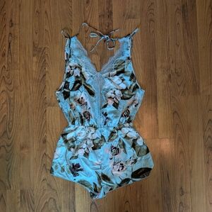 Victoria's Secret Floral Satin and Lace Romper, Size Small